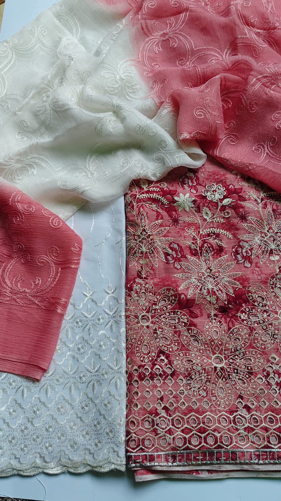 3 Piece Dusty Pink Chikankari Embroided Lawn