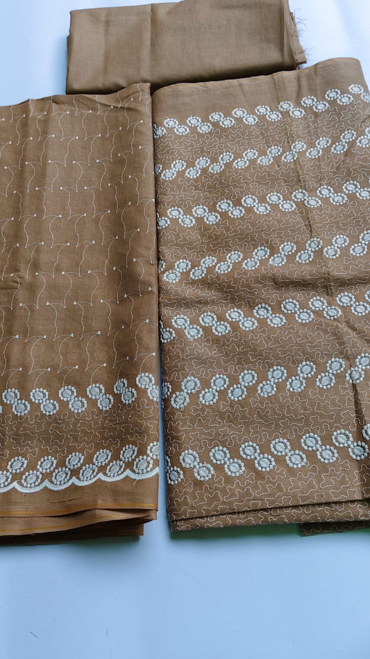 3 Piece Brown Embroided Lawn