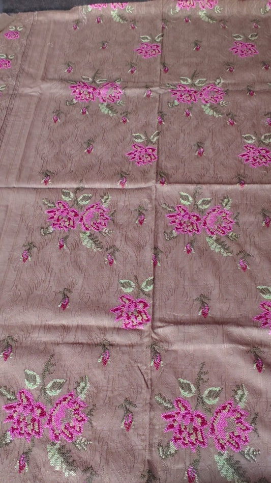 3 Piece Coffee Brown Embroided Lawn