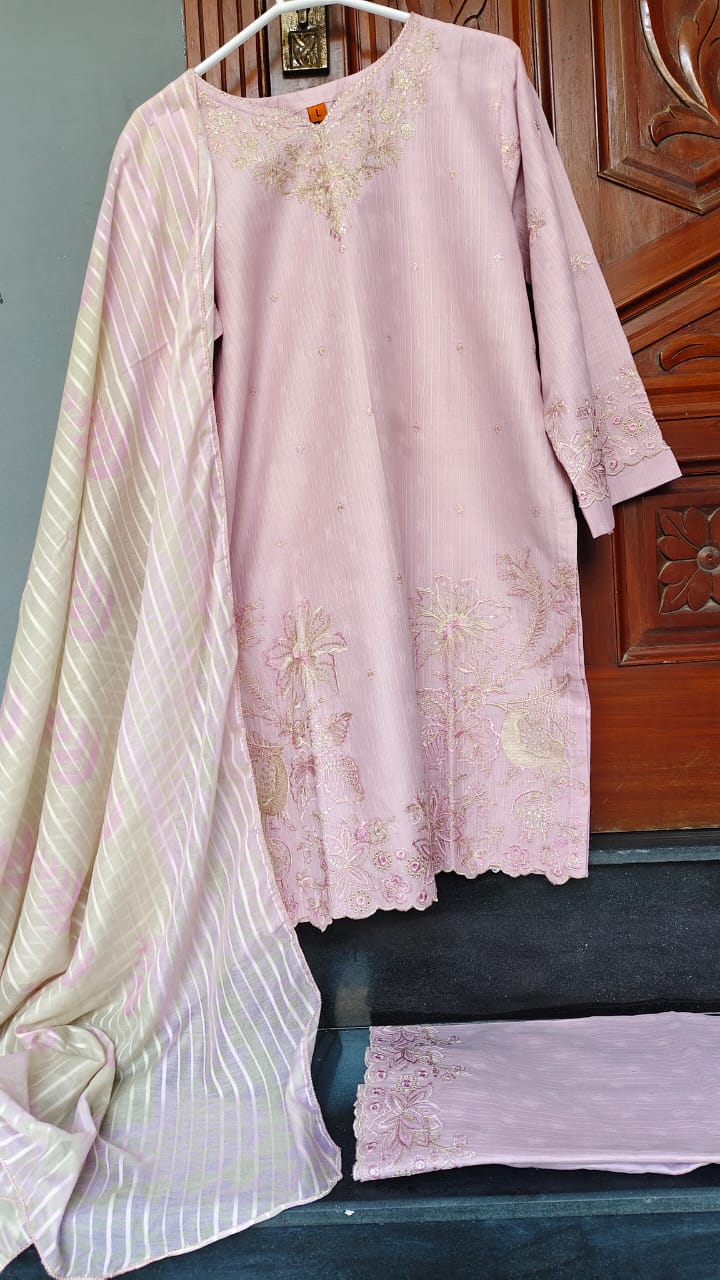 Baby Pink Embroidered Stitched Suit