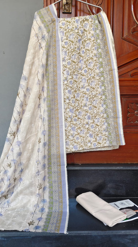 Beige Vanilla Schiffli Chikankari Lawn