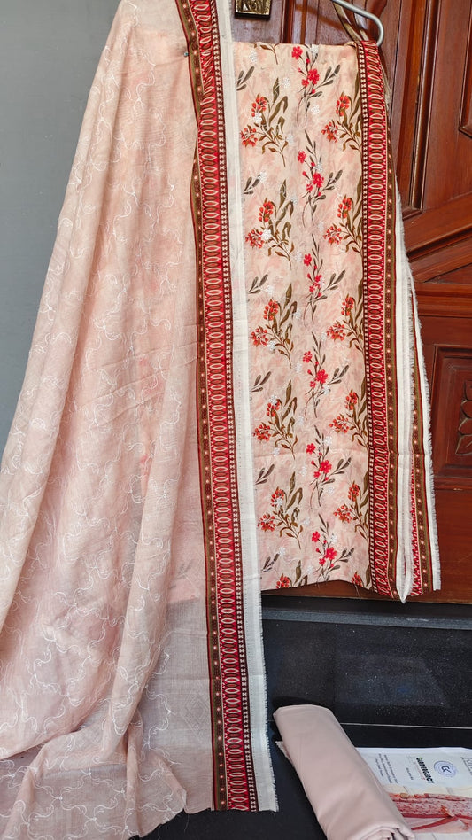 Bright Apricot Schiffli Chikankari Lawn