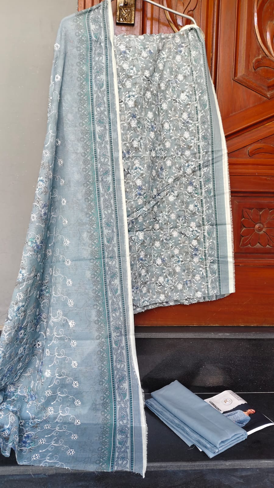 Cool Grey Schiffli Chikankari Lawn