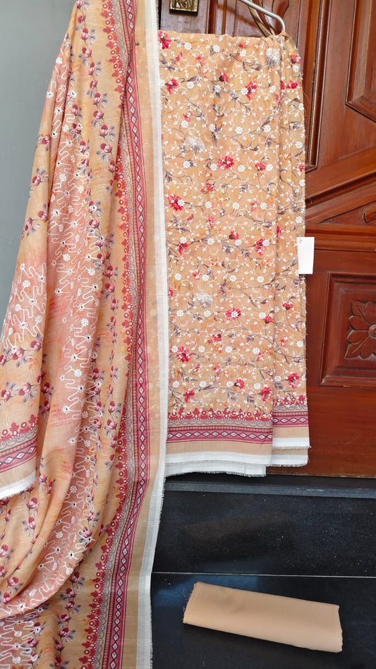 Light Apricot Schiffli Chikankari Lawn
