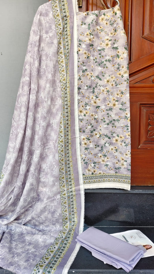 Pastel Lilac Schiffli Chikankari Lawn