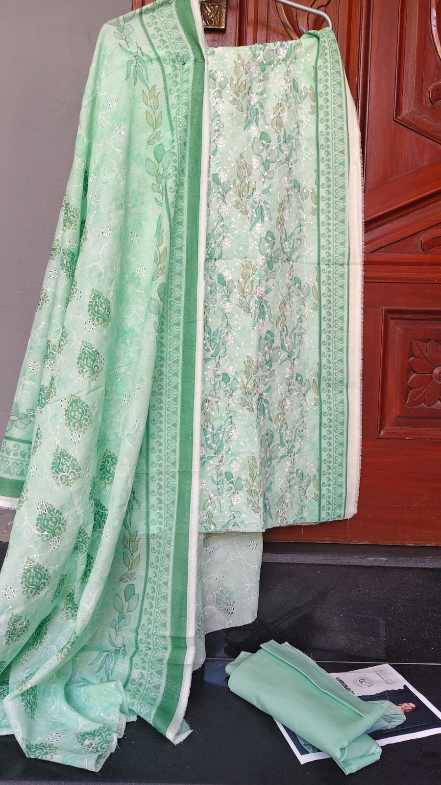 Pastel Mint Green Schiffli Chikankari Lawn