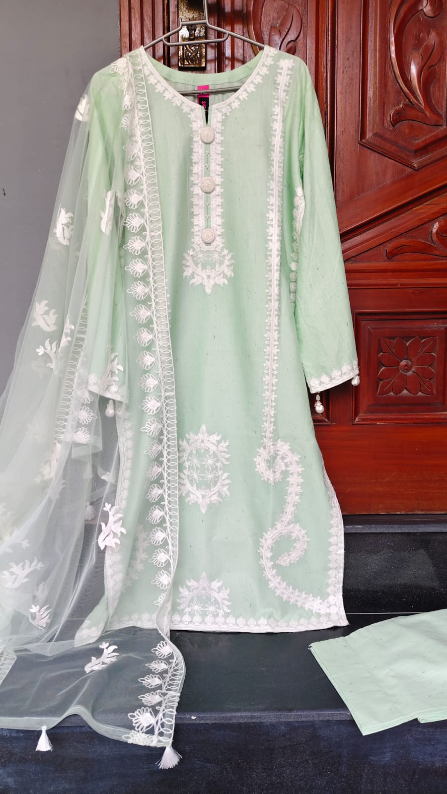 Pistachio Green Embroidered Stitched Suit