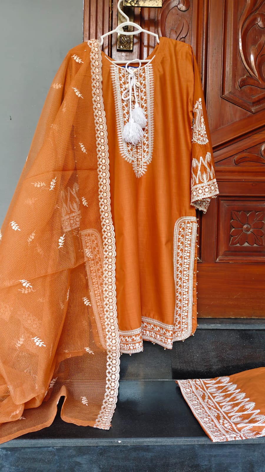 Rust Embroidered Stitched Suit