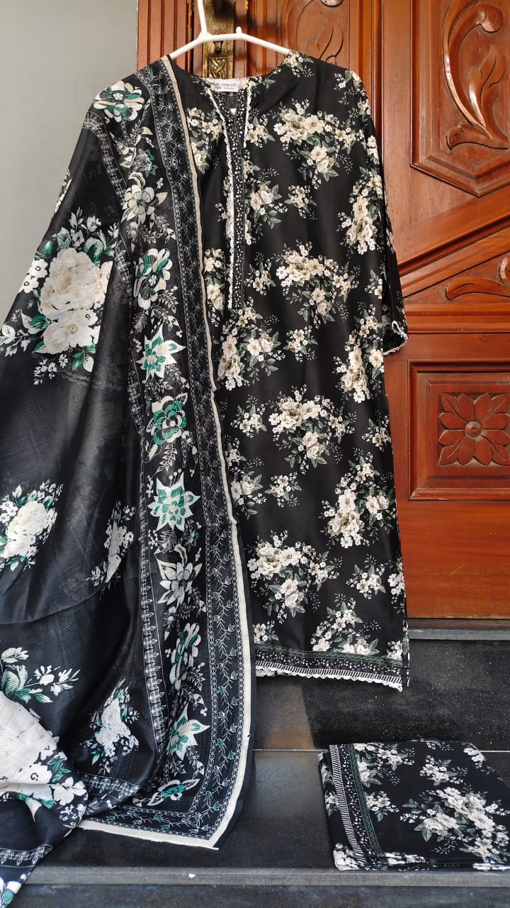 Soft Ash Black Printed Stitched Suit