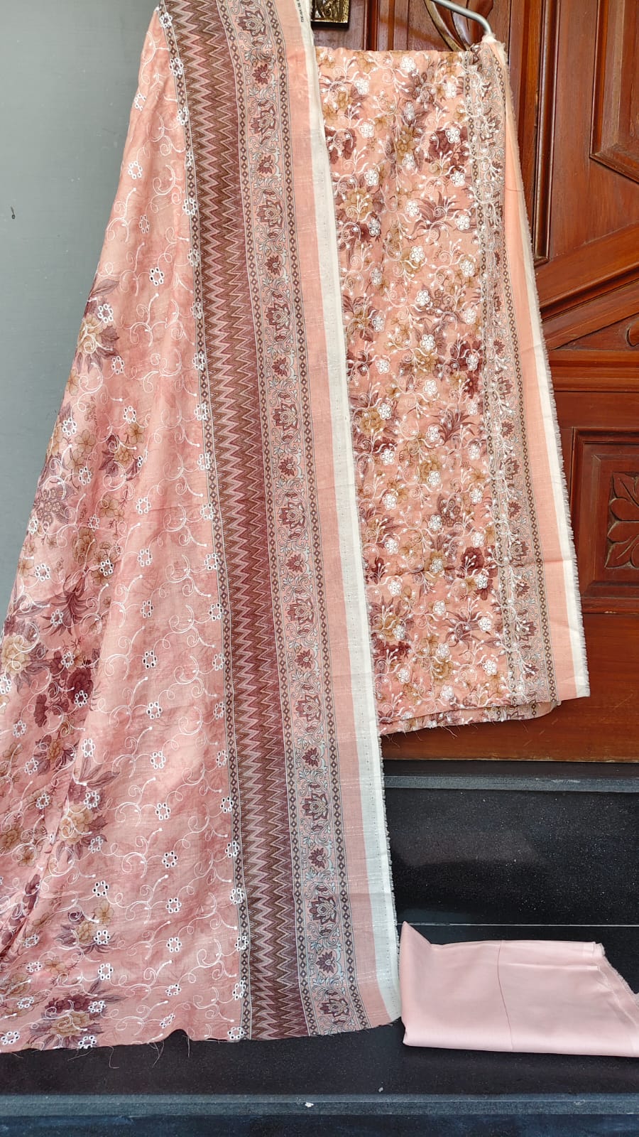 Warm Peach Schiffli Chikankari Lawn