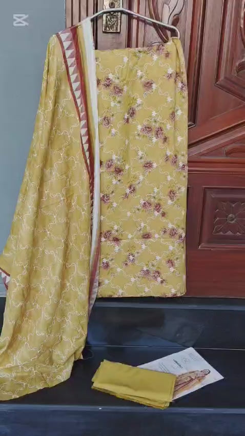 Mustard Yellow Schiffli Chikankari Lawn
